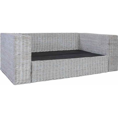 Canapé Sofa à 2 places avec coussins Gris Rotin naturel (1/5)