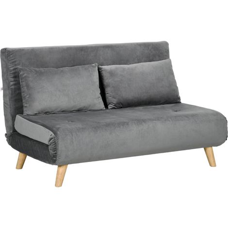 Fauteuil-lit 2 places pliant en velours gris avec dossier réglable, 72 x 78 x 79 cm (1/5)
