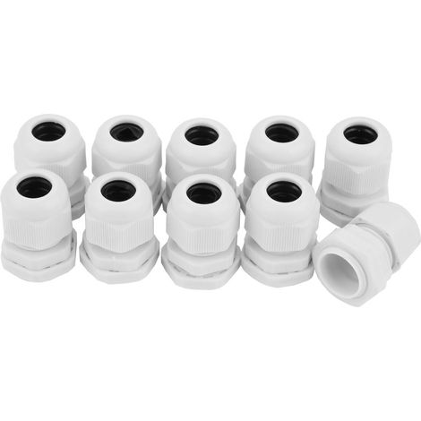 Lot de 10 connecteurs de presse-étoupe étanches IP68 en nylon blanc (PG11) (1/5)