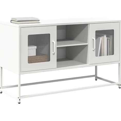 Mobile TV moderno con contenitore 100,5 x 39 x 60,5 cm finitura raffinata in acciaio bianco 020049873