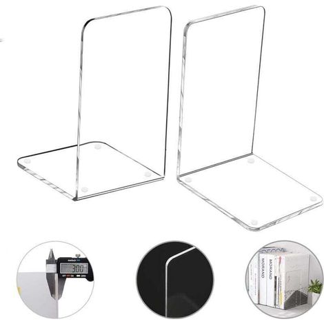 Serre-livres en plastique acrylique, acrylique transparent antidérapant, serre-livres, organisateur, décoration d'étagère, fournitures décoratives, papeterie cadeau (7,08 "x 4,72" 1 paire)-