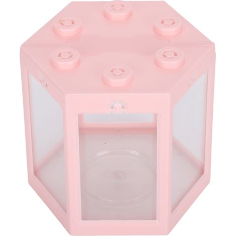 Petit aquarium hexagonal décoratif de bureau en plastique rose, idéal pour la maison ou le bureau. (1/5)