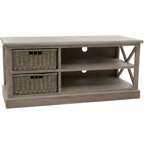 Meuble TV & 2 Paniers "Catherine" 120cm Naturel (1/5)
