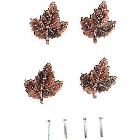 Boutons de tiroir en alliage de zinc bronze rouge avec motif de feuille d'érable - Ensemble de 4 pour armoires, commodes et penderies (1/2)