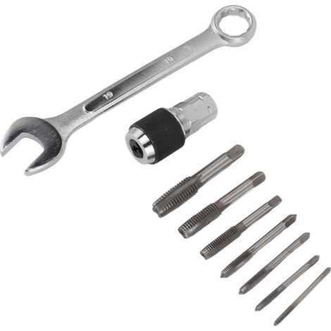 Gewindebohrer-Steckschlüssel aus Hochleistungsschnellstahl, robust, langlebig, kraftsparend, M19 Ratschenschlüssel mit 7 Gewindebohrern (1/5)