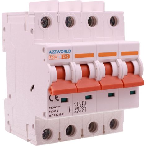 A2ZWORLD Interruttore Magnetotermico DC Senza Polarità 1000V Curva C 4P 4M 10000A IP20, Corrente Disponibili 16A 20A 25A 32A 40A 63A (40A) (1/3)