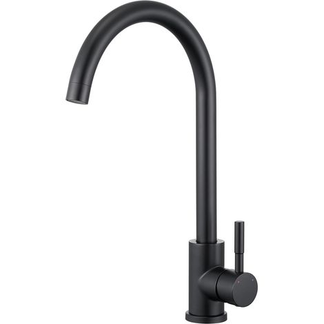 Grifo de cocina de acero inoxidable negro, giratorio 360°, grifo mezclador de cocina, grifo para fregadero, alta presión con caño alto, apto para fregaderos. (1/5)