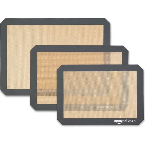 Lot de 3 - Tapis de cuisson - Silicone - Anti-adhésif - Résistant haute température - Pour four et pâtisserie - Marron et Noir - 23x33cm 25x29.5cm 29.5x37.5cm