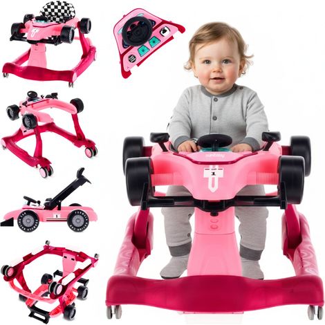 Trotteur interactif, porteur à pousser, voiture de Formule 1, 3 en 1, rose