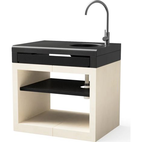 Évier encastrable Kitaway pour barbecue, blanc/noir, 84 x 63 x 81 cm  Base pour barbecue d'extérieur avec robinet (1/5)