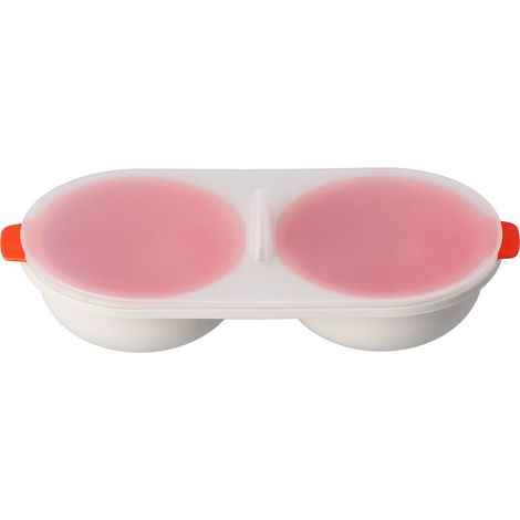 Cuiseur à œufs pour micro-ondes, en polypropylène alimentaire, avec bac récupérateur de graisse amovible, rouge. (1/5)