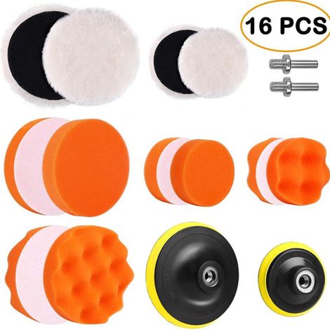 Kits de polissage de voiture 3 "et 5" 16 tampons en mousse pour voiture, kit de tampons à tamponner, tampons de polissage en métal (1/4)