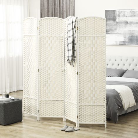 Divisorio in legno a 4 pannelli, pieghevole, per soggiorno o camera da letto, 180 x 180 cm, bianco (1/5)