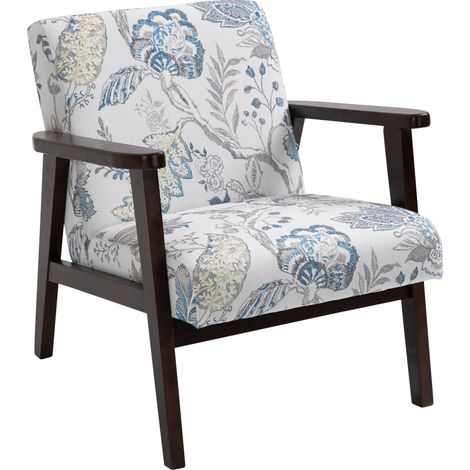 Poltrona Imbottita 68,5x78,5x75 cm in Legno e Cuscino Fantasia a Fiori (1/5)