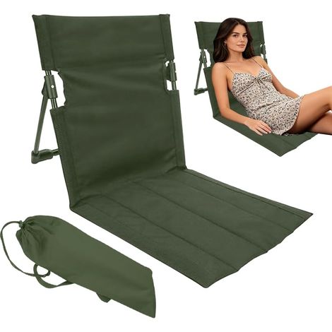 Support Dorsal pour la Plage, Chaise de Plage avec Dossier, Tapis de Plage Pliable avec Dossier Réglable, Chaise Longue de Plage Pliable Légère pour la Randonnée, Le Camping, la Plage (Vert) (1/5)