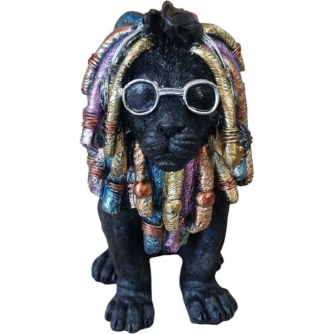 Dekofigur Löwe mit Brille 20 cm schwarz bunt Dekofigur
