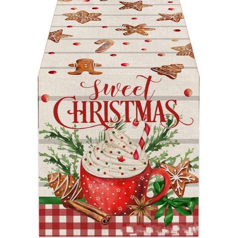 mantel navideño, lino, decoración festiva, poliéster, lavable, mesa rectangular (1/5)