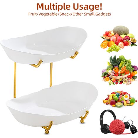 Obstschale für die Küchentheke, 2-stöckiger Acrylkorb mit Servierschalen und Metallständer, mehrstöckige Aufbewahrung für Gemüse, Snacks/Nüsse, Kuchen, Desserts, perfekt für ein Buffet bei einer Hochz (1/5)