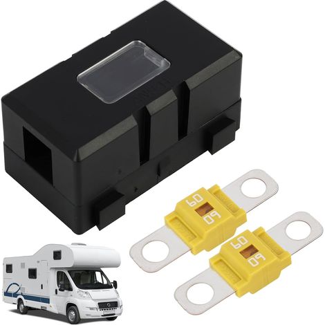 60A Porte-fusible ANS pour Véhicules avec 2 Fusibles Midi à Vis, Porte Fusible Voiture, Protection à Courant pour Autos, Camions, Engins de Chantier, Machines Agricoles, Bus et Caravanes (60A)