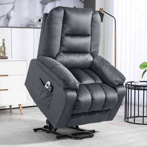 Sillón elevador eléctrico relax masaje con reclinación y calor lumbar, gris OKMYHOME (1/5)