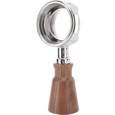 Porte-filtre sans fond 58 mm, filtre amovible à mailles ultra-fines, design creux, en acier inoxydable pour Expobar E61, finition palissandre noir. (1/5)