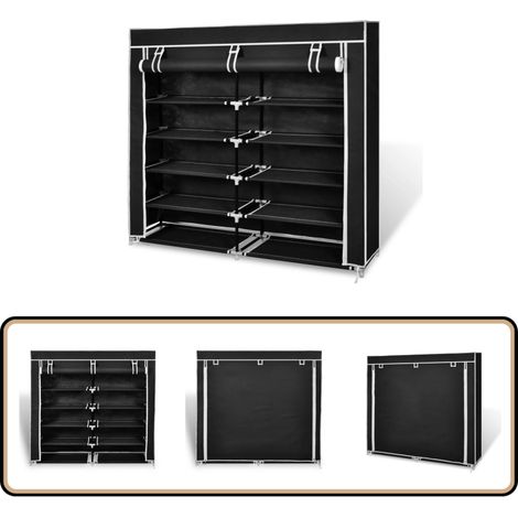 Stoff Schuhschrank mit Abdeckung 115 x 28 x 110 cm Schwarz - Schuhschrank - Schuhregal - Garderobe - Stauraum