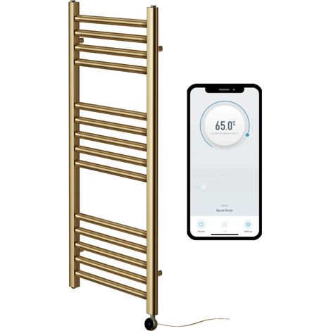 York Brushed Brass WiFi Smart  Electric Heated Straight Towel Rail 300mm W x 800mm H