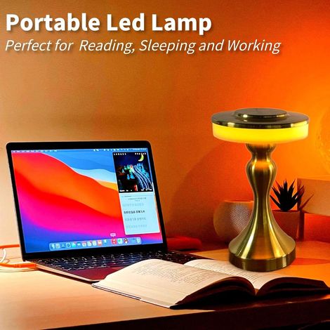 Lampes de table tactiles sans fil, lampe de bureau LED portable, lampe de chevet à piles avec 3 niveaux de luminosité rechargeable, veilleuse pour chambre, maison, bureau, dortoir, bar (doré) (1/4)