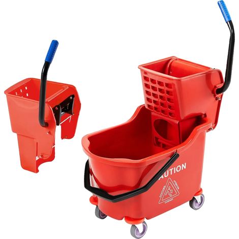 Carro para fregona, doble compartimento, mango ergonómico, rojo. (1/2)