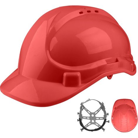 Casque de chantier WADFOW - Rouge, léger 320 g, coque en PE, réglage par boucle, 6 points