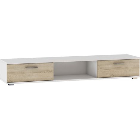 Meuble TV blanc et bois Sonoma mat Flexa 176cm (1/4)