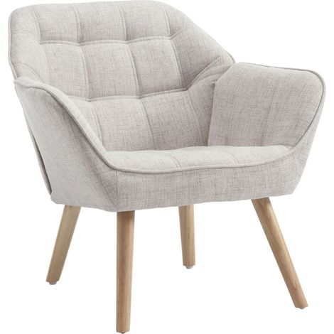 Sillón Moderno en Lino Grueso Acolchado Cómodo Ocio Silla con Patas de Madera para Dormitorio sala de Estar, Beige, Wahson (1/5)