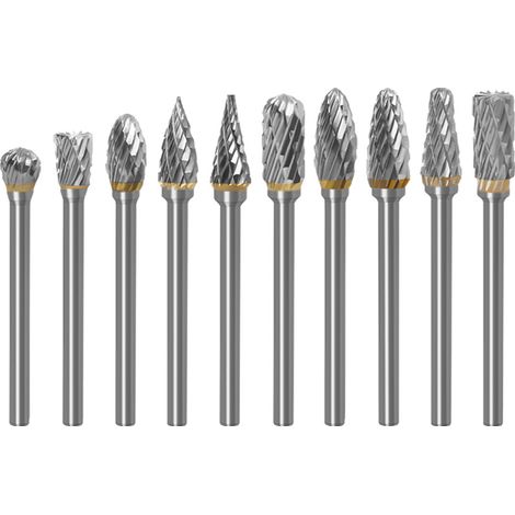 Lntyq Lot de 10 Ensemble de Fraises Rotatives Carbure de Tungstène Double Tranchant pour Outil rotatif, Mèches de meuleuse Tige 1/8”, Tête de meulage Bricolage, Travail du Bois et Métal, Gravure, Perç
