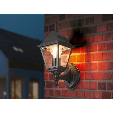 Außenwandleuchte Laterne stehend, Aluminium Schwarz mit E27 LED, Höhe 34cm (1/5)