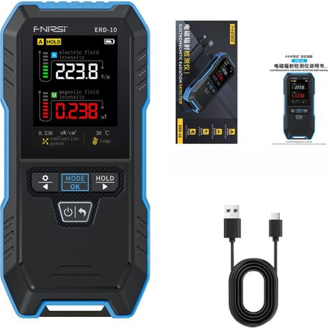 Medidor de campos electromagnéticos 4 en 1 con modo de curva, recargable (ERD-10)