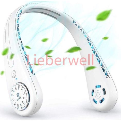 Ventilateur de Poche , Ventilateur Cou sans Feuilles Réglable à 3 Vitesses , Blanc (1/4)