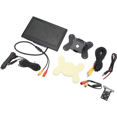 Moniteur de recul 7 pouces pour voiture, 12 à 24 V, grand angle 170°, écran couleur LCD HD, entrée vidéo bidirectionnelle, pour camions, remorques, fourgonnettes, avec caméra à 4 LED intégrées. (1/5)