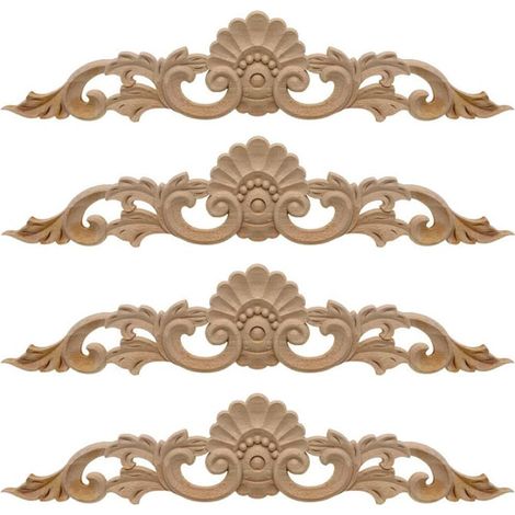 Moulure Decorative Bois 4 Pièces Applique Décorative en Bois Sculpture Bois Decoration Bois Sculpté Artisanat en Bois Longs Sculptés Onlay Applique pour Décoration Meuble 30 6.5cm (1/5)