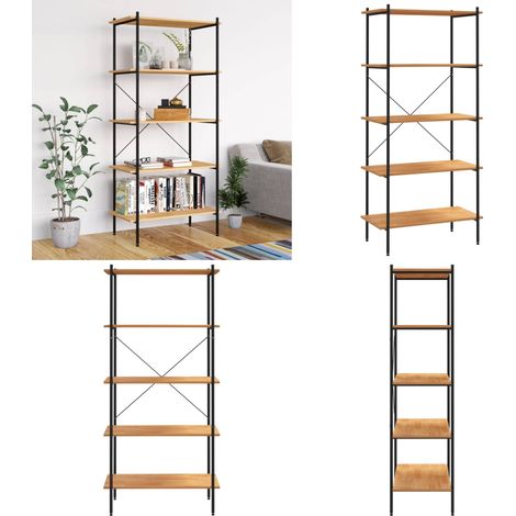 Étagère à 5 niveaux noir et chêne 80x40x163 cm - Bibliothèque - Étagère - Rangement - Meuble De Salon - Bibliothèque Design - Home & Living (1/5)