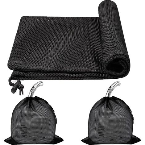 2 Pièces Sac de Barrière de Pompe, 45 x 45 cm Sacs Filtrant pour Pompe de Bassin, Sac Filtrant Pompes avec Cordon Serrage, Noir Sacs en Filet de Filtre de Pompes en Maille pour Aquariums, Jardins (1/5)