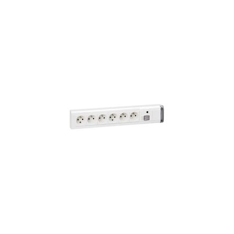 Bloc multiprise fixable interrupteur bipolaire à voyant limiteur d'intensité 16A et 6x2P+T longueur 399mm LEGRAND 050617 (1/2)