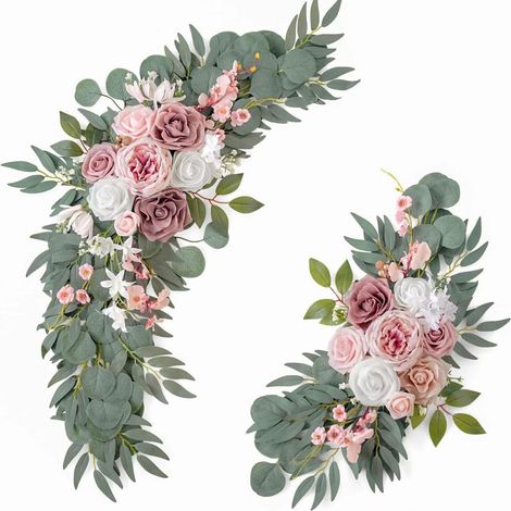 Lot de 2 fleurs artificielles pour arc de mariage, guirlande florale de mariage, guirlande de soie, pivoine, panneau de bienvenue (Rose) (1/5)