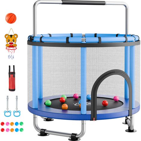 Mophorn Trampolín Infantil Redondo 142x160 cm Azul, Capacidad de 60 kg, Con Red de Protección, Barra de Gimnasia, Estructura de Tubos Galvanizados, Superficie de Salto de PP, Patas con Ventosas (1/5)