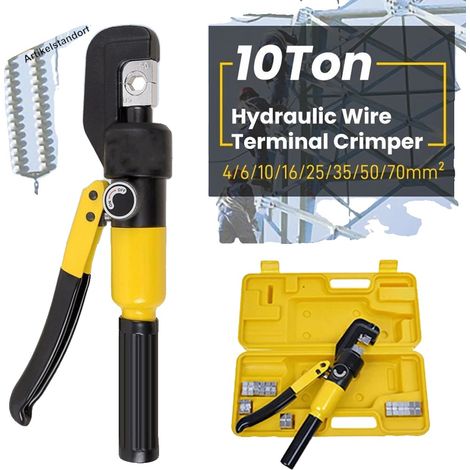 Herramienta de crimpado hidráulica, fuerza de crimpado de 10 toneladas, carrera de crimpado de 12 mm, compatible con cables de 12 AWG a 2/0 AWG, rotación del cabezal de 360°, acero endurecido duradero (1/5)