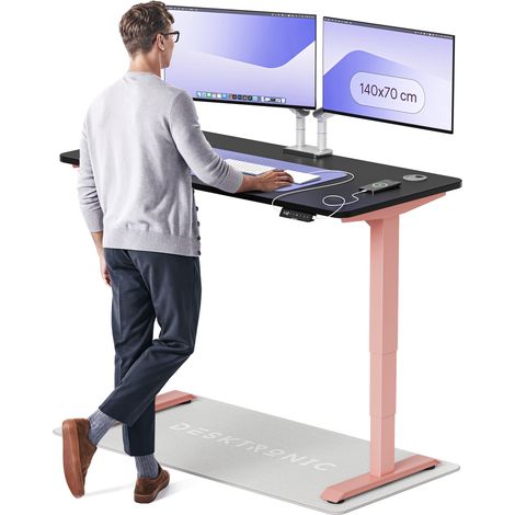Desktronic Bureau assis debout HomePro - 140x70cm - Rose/Noir