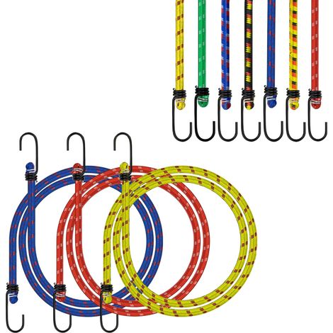Lot de 3 Tendeurs Élastiques 110 cm – Tendeurs avec Crochets Métalliques – Corde Élastique 8 mm pour Bagages, Vélo, Moto, Voiture, Camping et Transport – Couleurs Aléatoires - 3 Pièces (1/5)