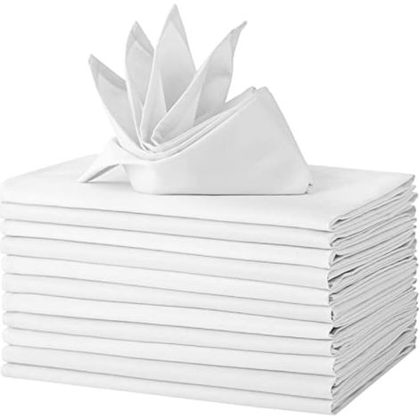 Lot de 12 Serviettes de Table en Tissu, 100% Coton 46x46cm Lavables et réutilisables, Serviettes de Table en Tissu Doux pour Les fêtes, Les Mariage (46x46cm, Blanc) (1/4)