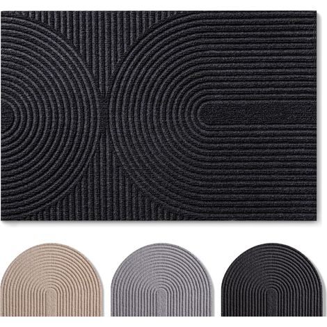 Tapis Entree Interieur et Exterieur 40x60 cm - Tapis Exterieur antidérapant - paillasson en Polyester très résistant - absorbe la saleté - Tapis Lavable en Machine - Anthracite Motif Vagues (1/5)