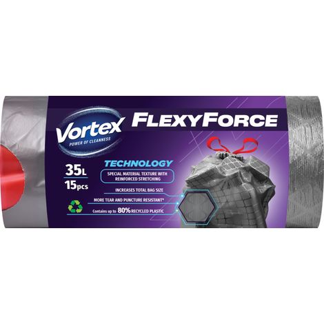 VORTEX Flexy Steel Müllbeutel mit Zugband LDPE Grafit 35l/15Stk Müllbeutel