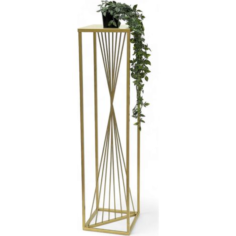 DanDiBo Blumenhocker Metall Gold Eckig 100 cm Blumenständer Beistelltisch 96567 Blumensäule Design Modern Pflanzenständer Pflanzenhocker